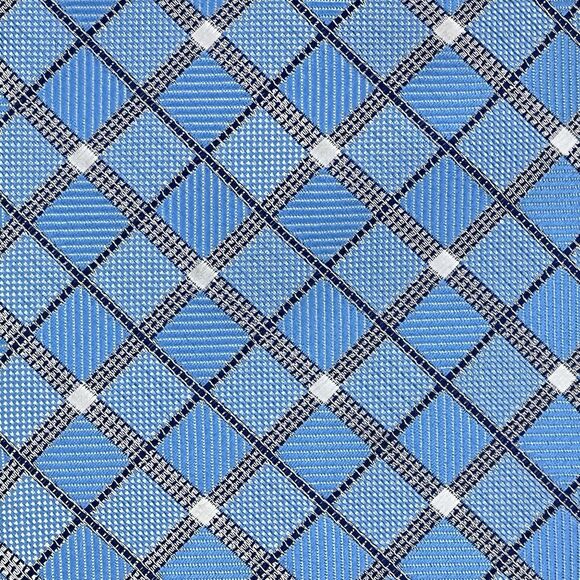 Hi-Tie Men’s 100%‎ Silk Tie Handkerchief Set Geometric Blue Silver Wedding Dance - Picture 3 of 11